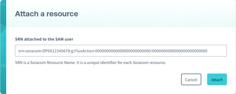 A section where users enter the SRN of a resource to be attached to the selected SAM user.