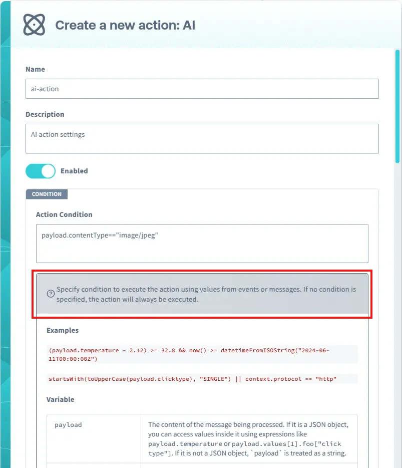 configure action