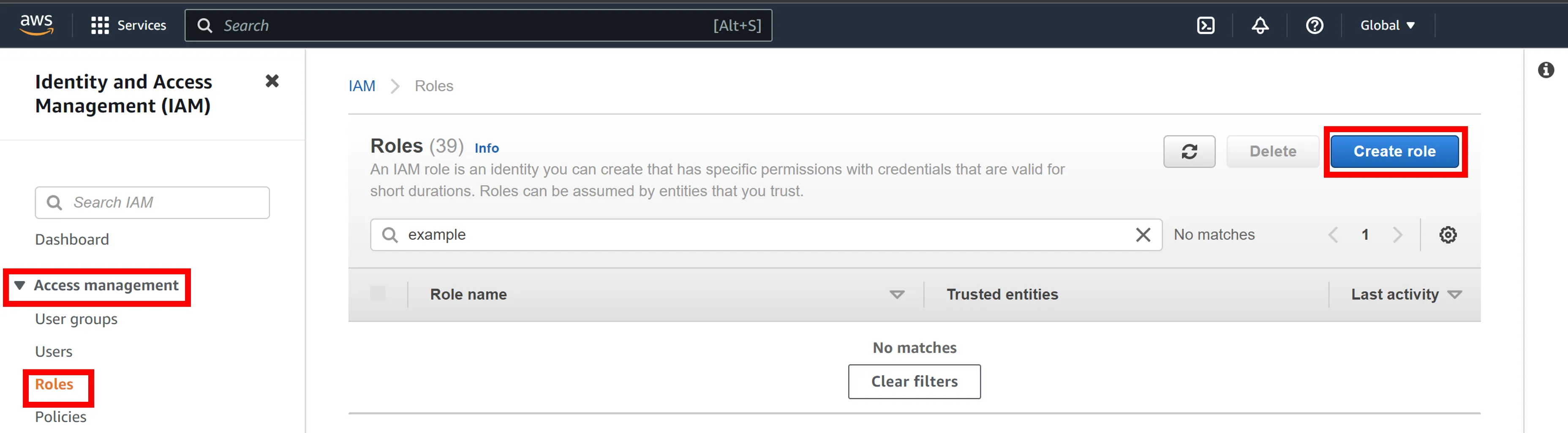 IAM Create Role Button