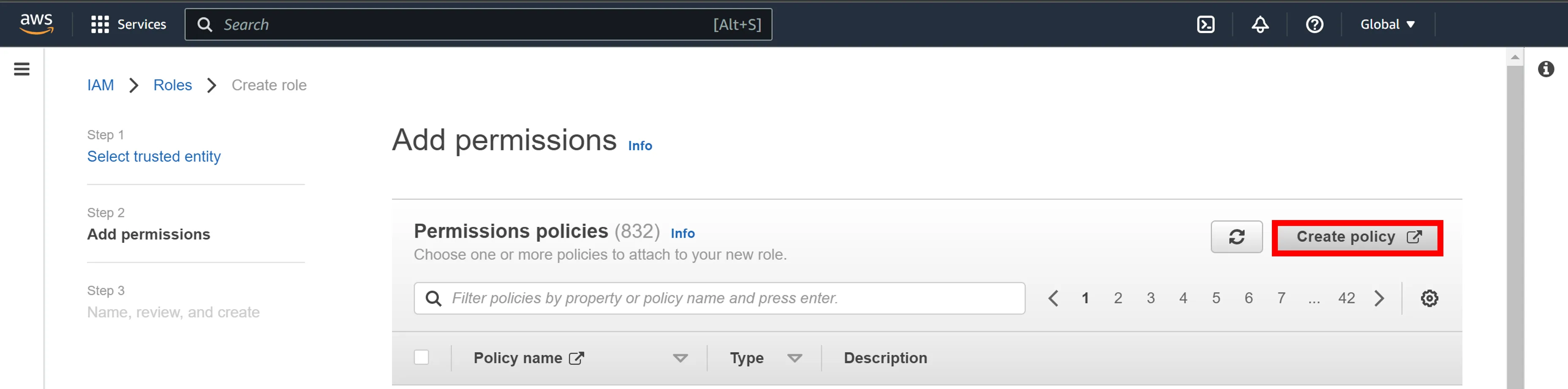 Create Policy Button