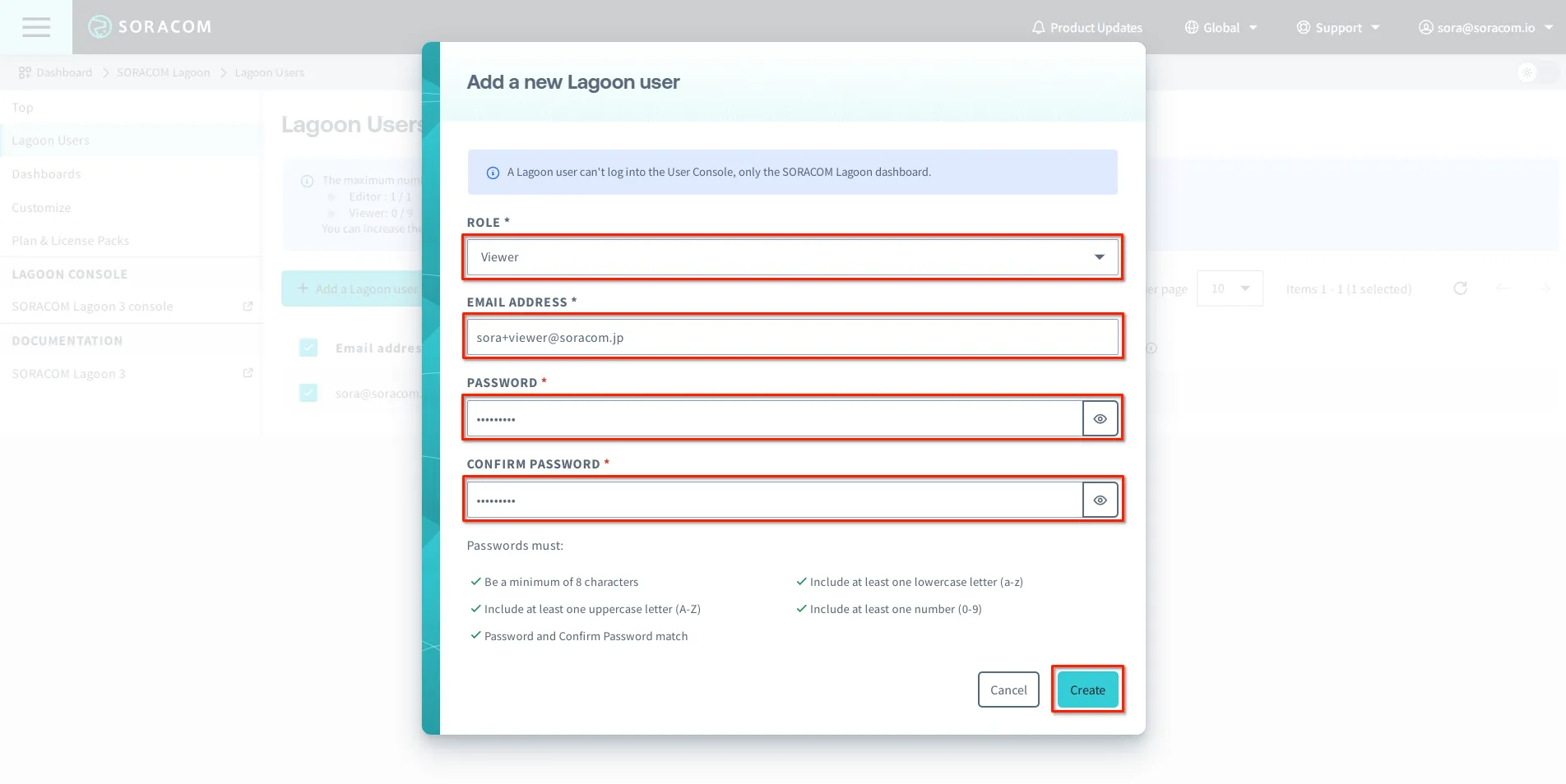 Add a Lagoon User confirmation