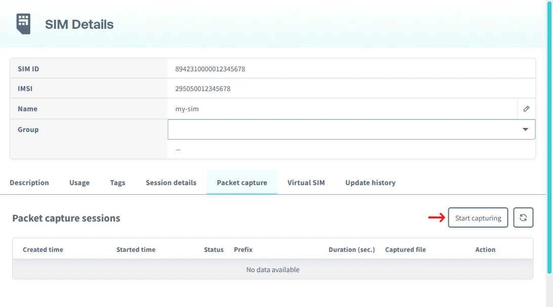 Start a packet capture session