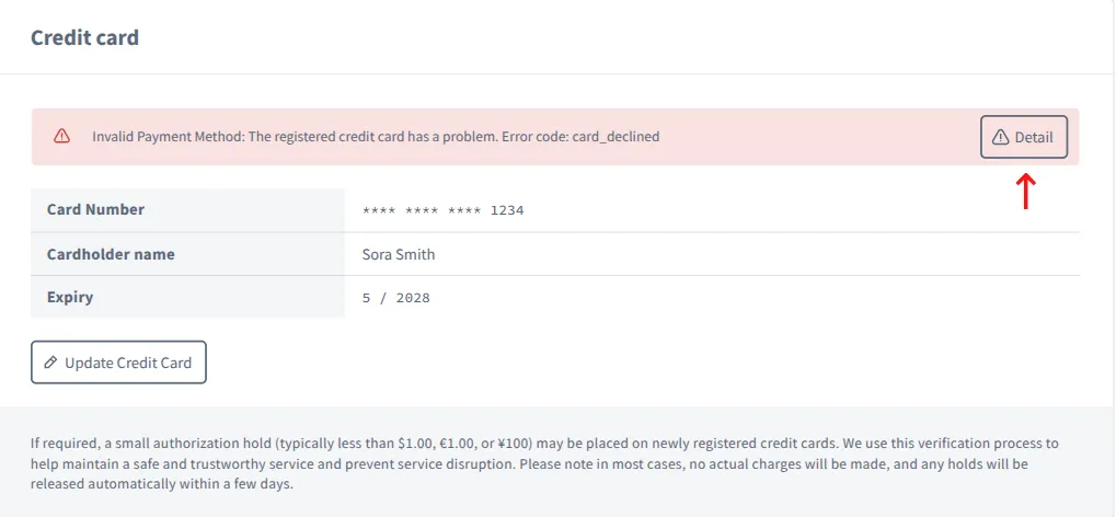 Payment detail dialog with Detail button