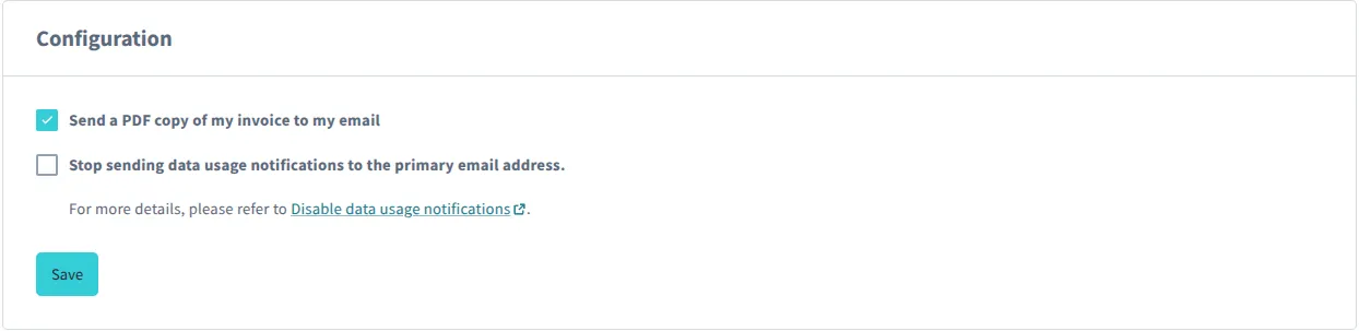 Screen capture of the PDF email option checked