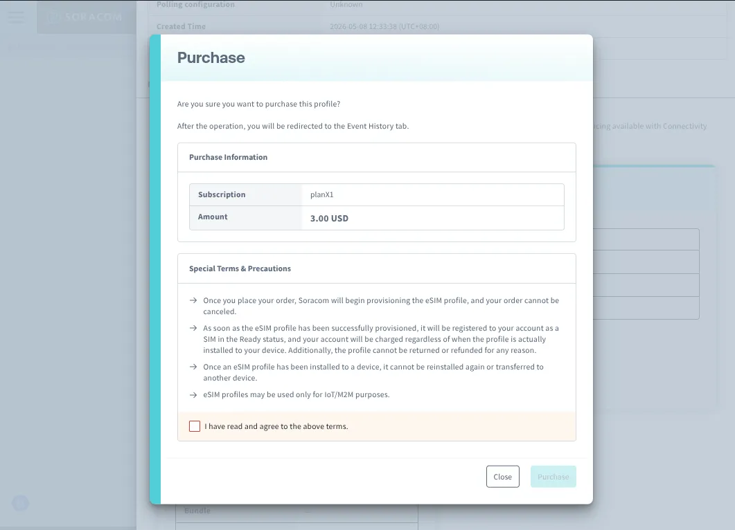 Purchase confirmation dialog