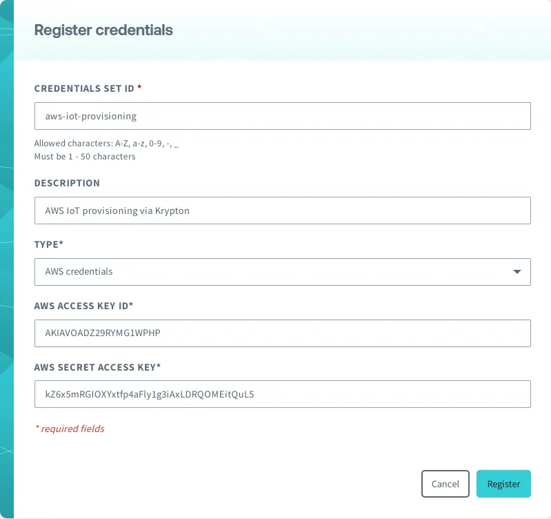 Register AWS credentials