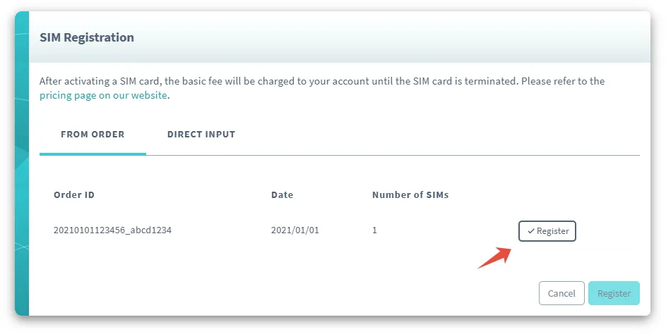 Register SIMs from an order