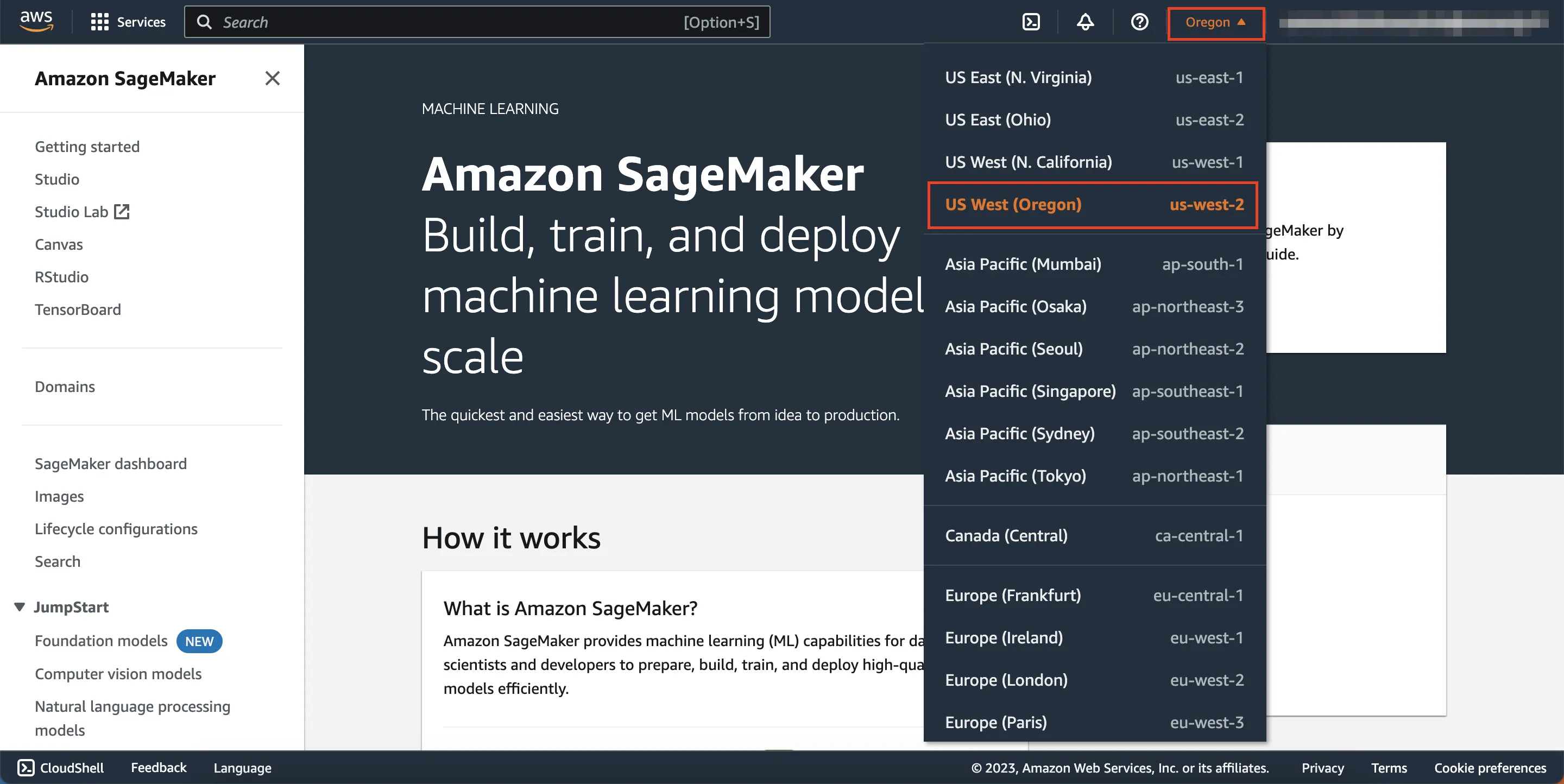 AWS Region Selection - Oregon