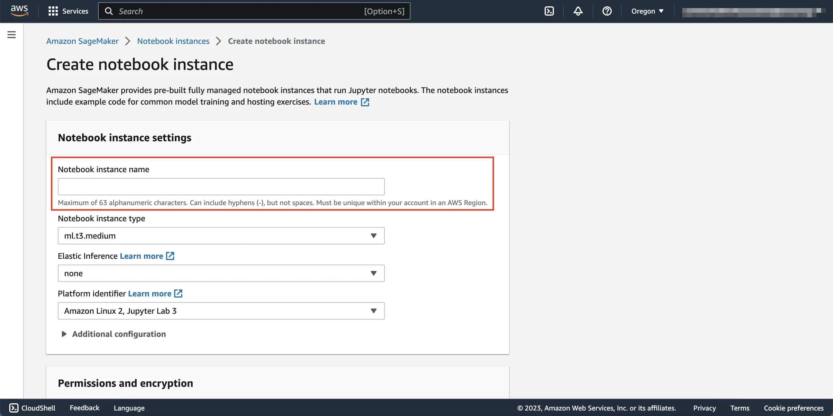 Notebook Instance Name Configuration