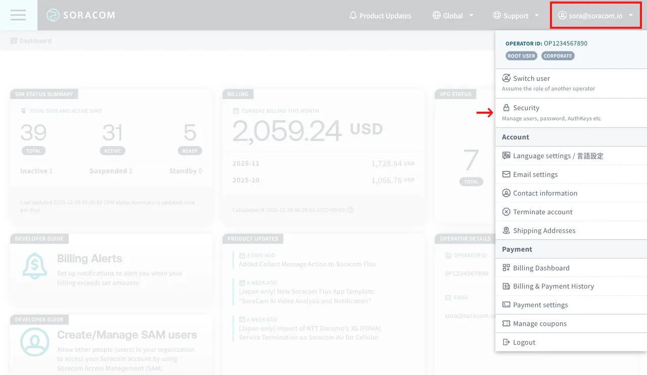 Account menu